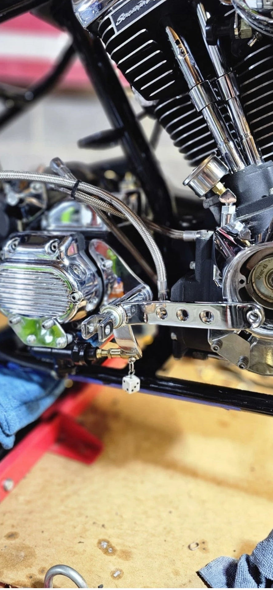 Raw Steel Mid Controls for all 5 / 6 Speed Big Twins with Oval Inspection Cover.